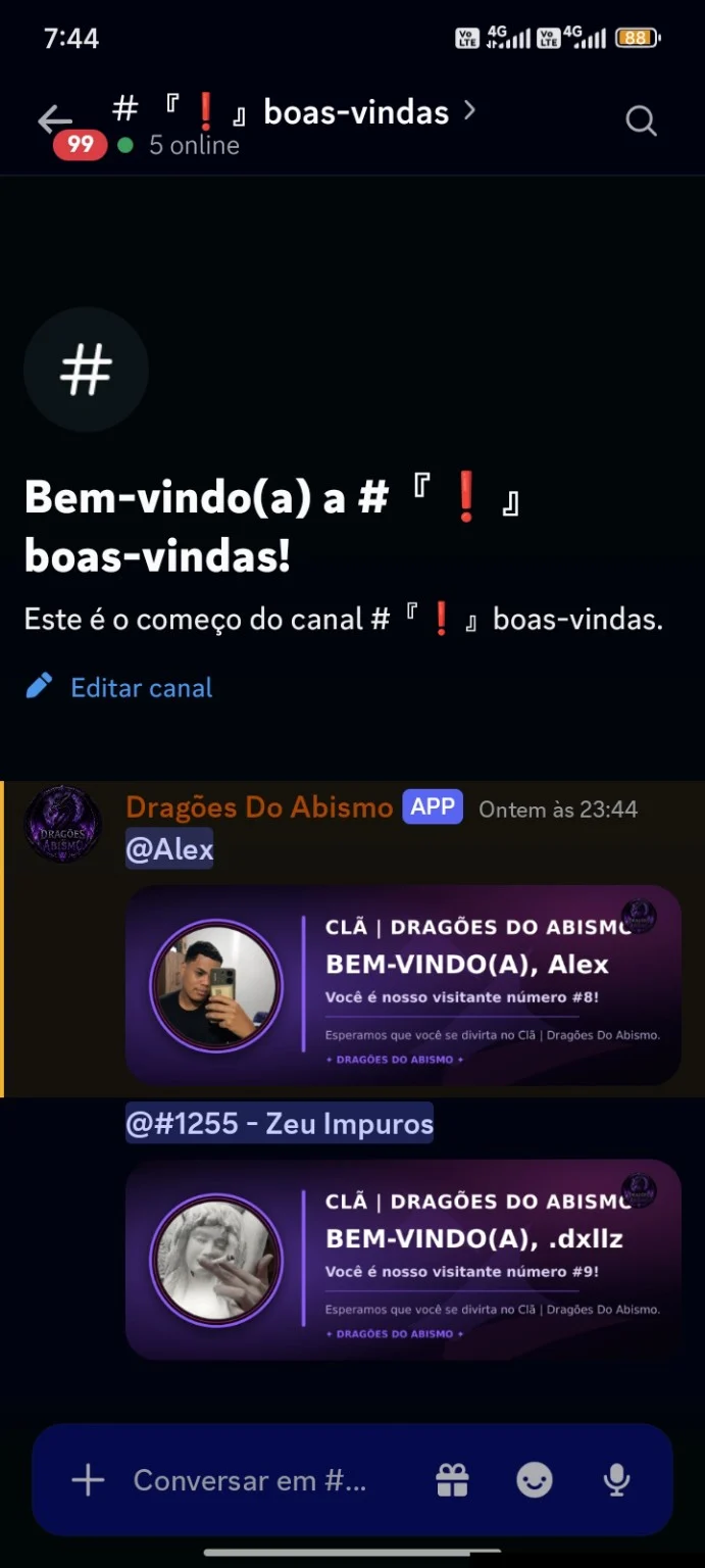Boas-vindas personalizadas do Dragões do Abismo