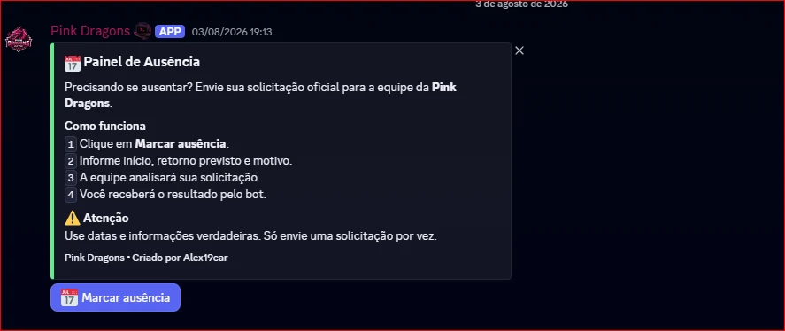 Painel de ausência Pink Dragons