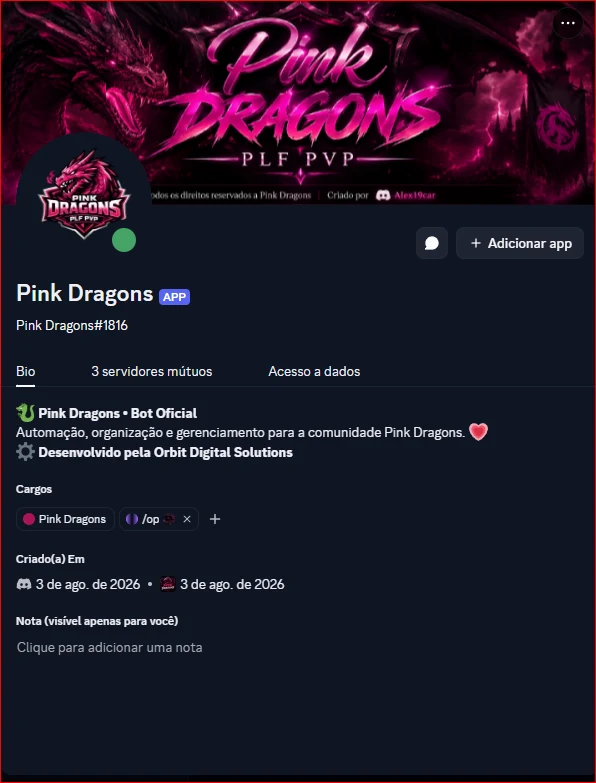 Perfil do bot oficial Pink Dragons